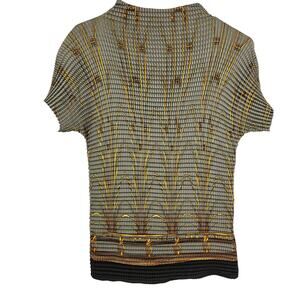 Vintage y2k Stillman Studio Top Gray Gold Accordion Pleats Mock Neck Slim Size L